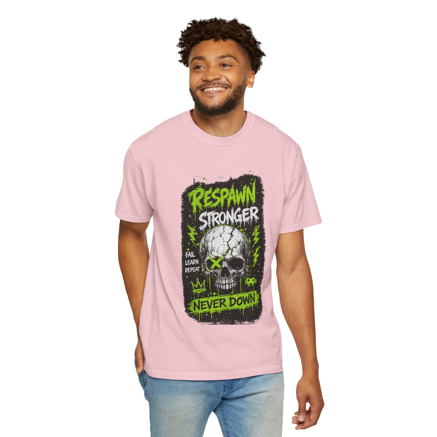 Respawn Stronger Skull T-Shirt — Never Down Gamer Graphic Tee