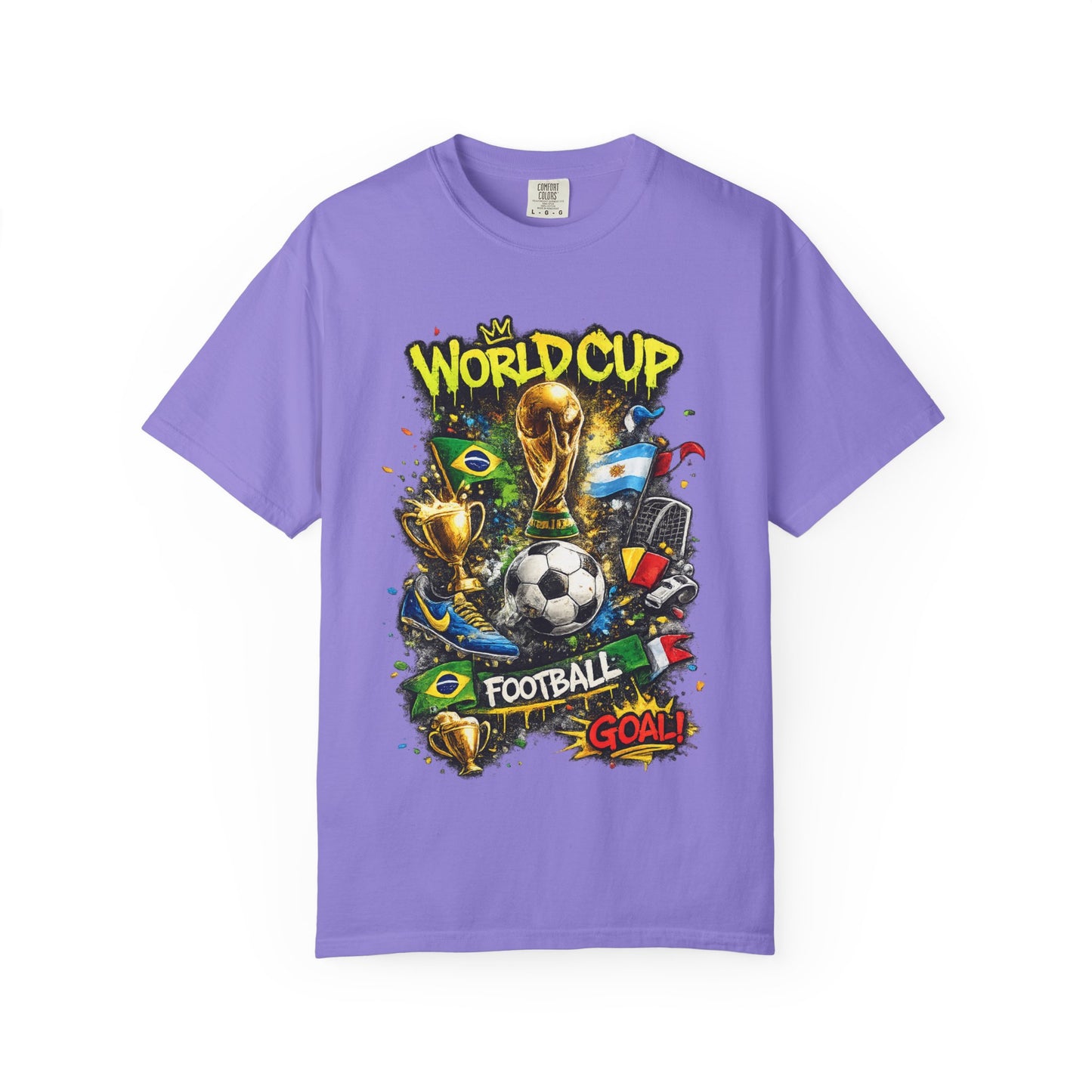 World Cup Football Graphic T-shirt | Soccer Trophy, Flags, Goal