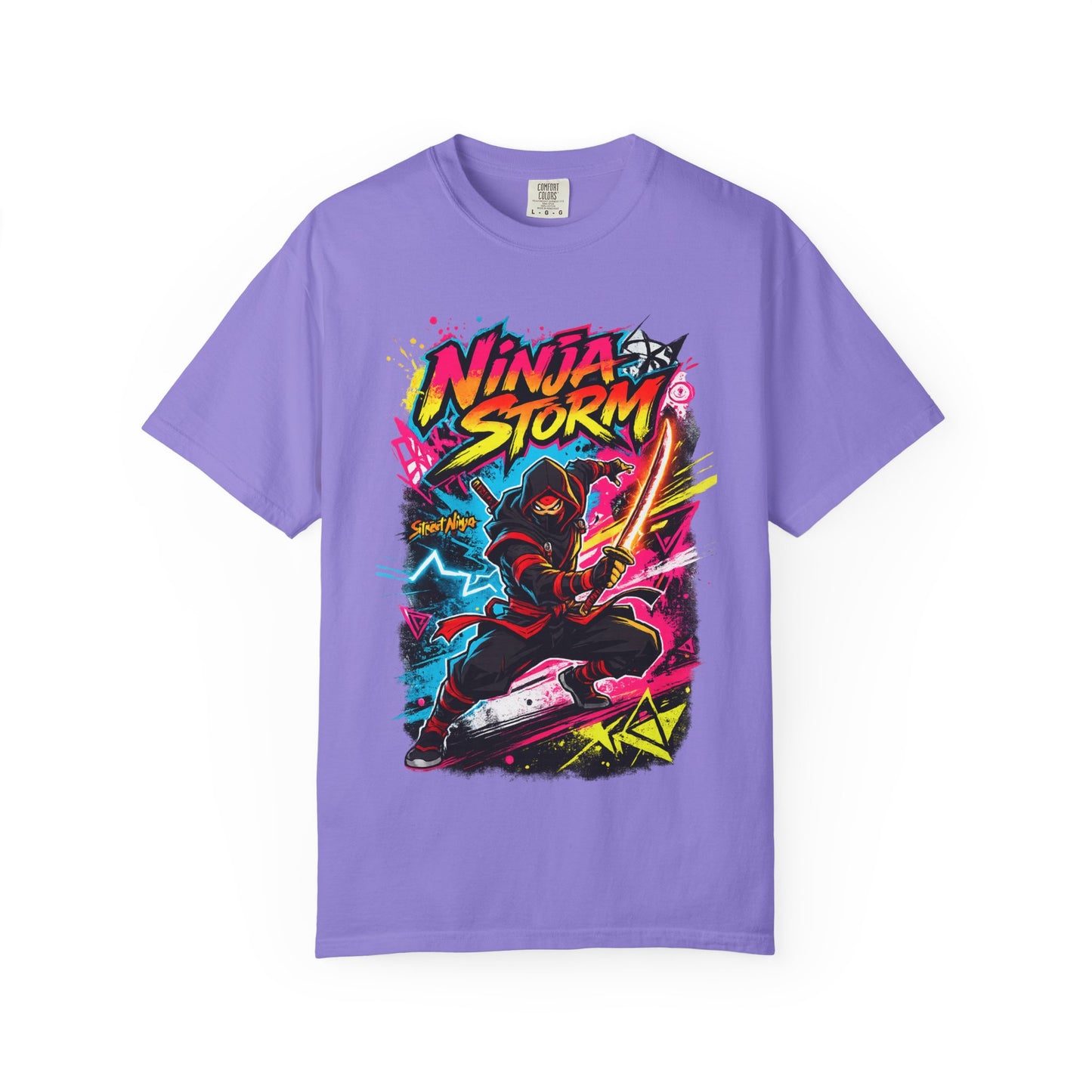 Ninja Storm Graphic T-Shirt — Neon Samurai Surf Design