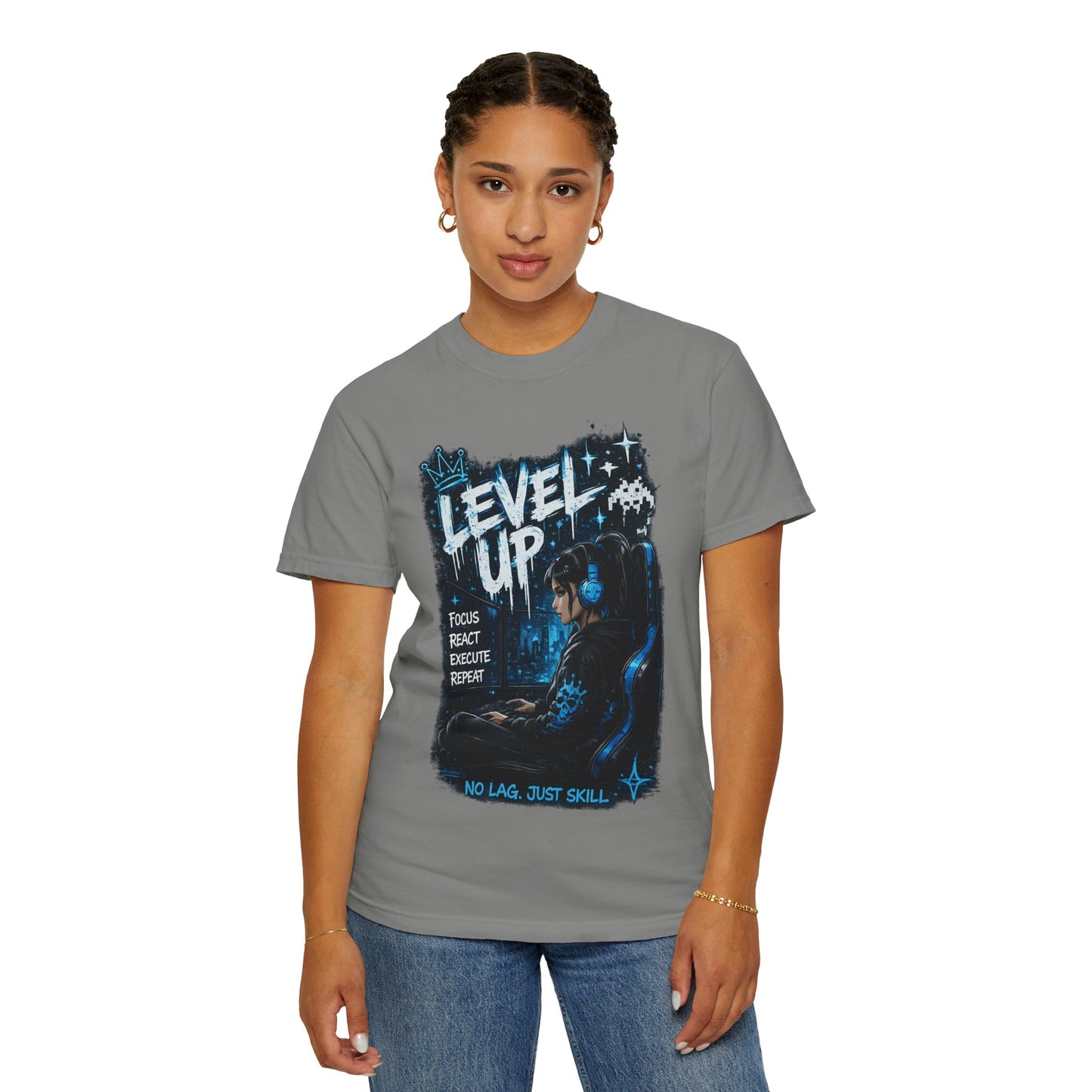 Level Up Gamer T-Shirt — "Level Up: Focus React Execute Repeat" Graphic Tee