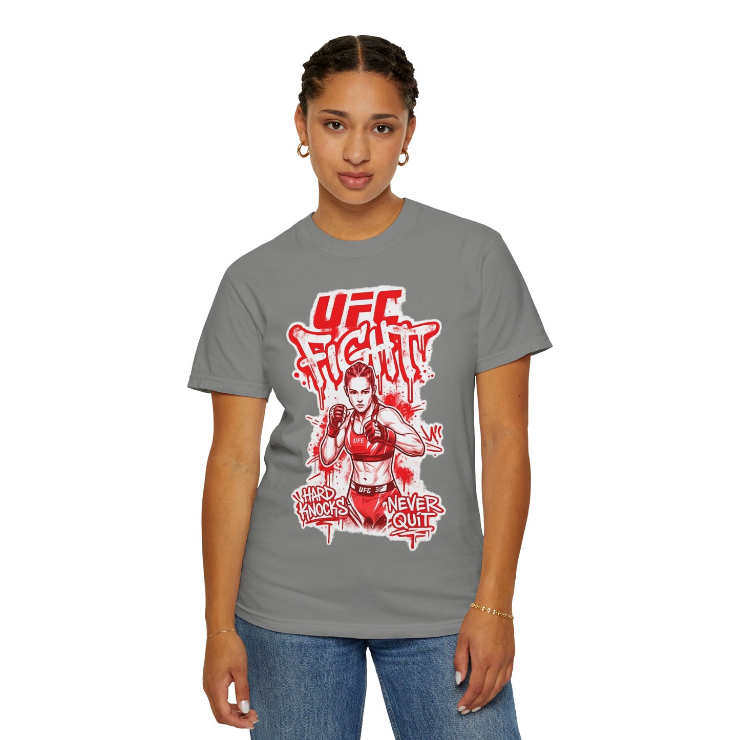UFC Fight Graphic T-Shirt — "Hard Knocks Never Quit" MMA Fighter Tee