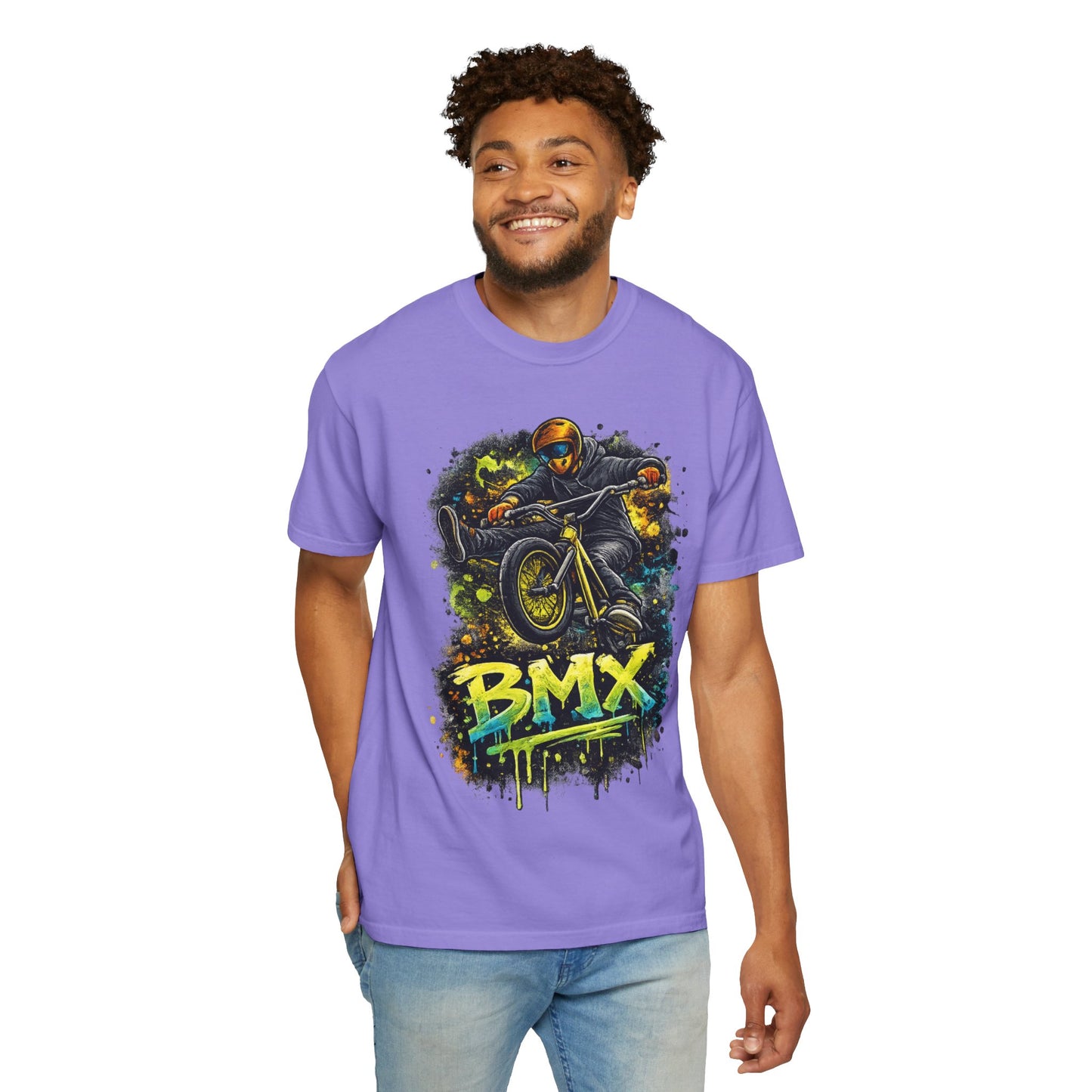 BMX Rider Graphic T-Shirt — Neon Stunt Bike Tee