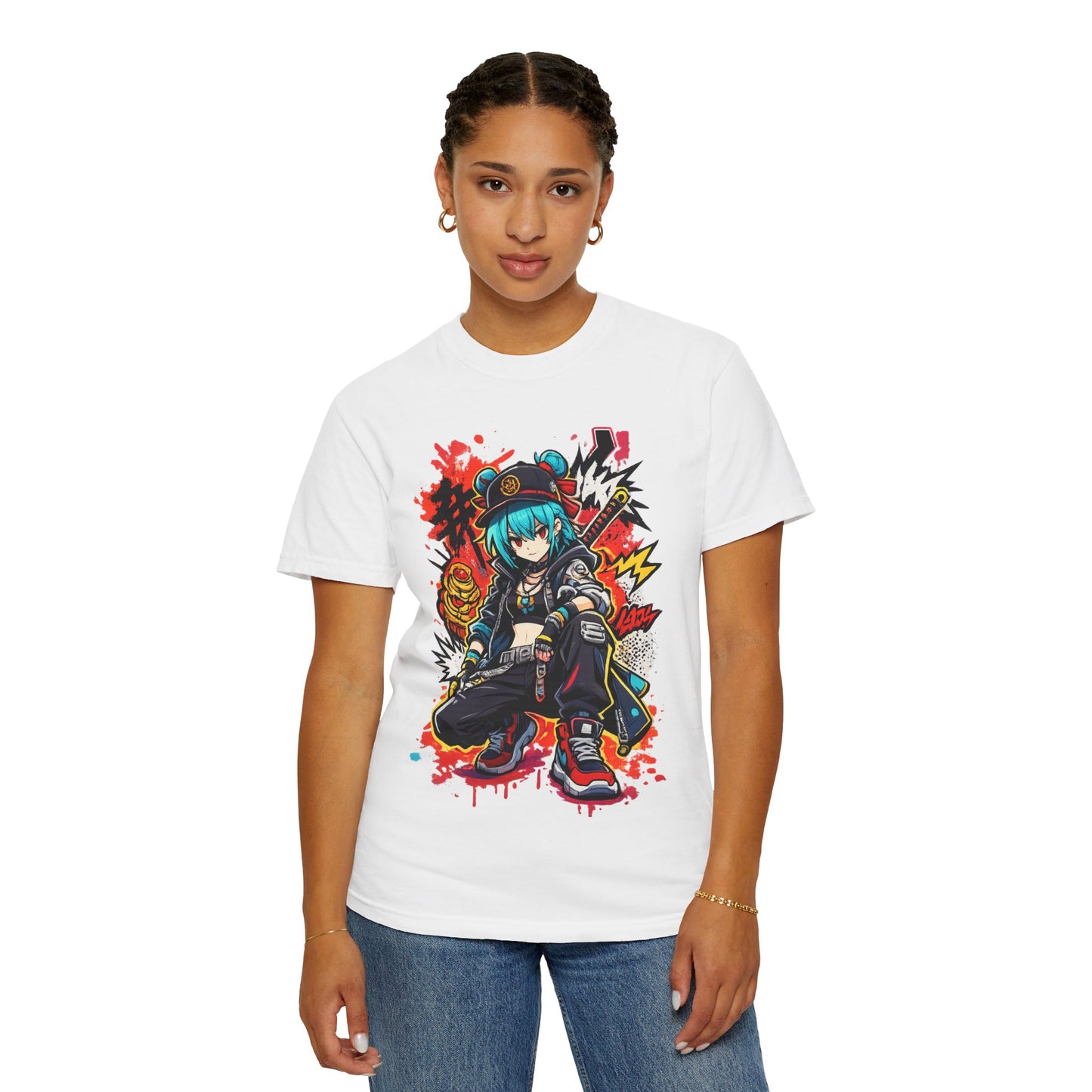 Anime Streetwear T-Shirt — Cool Girl Squatting Graphic Tee