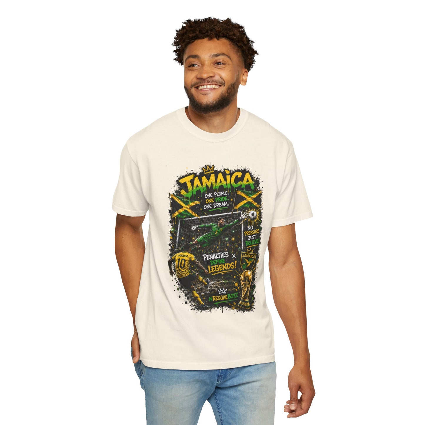 Jamaica Football Soccer Poster T-Shirt | Reggae Pride, Flag Colors