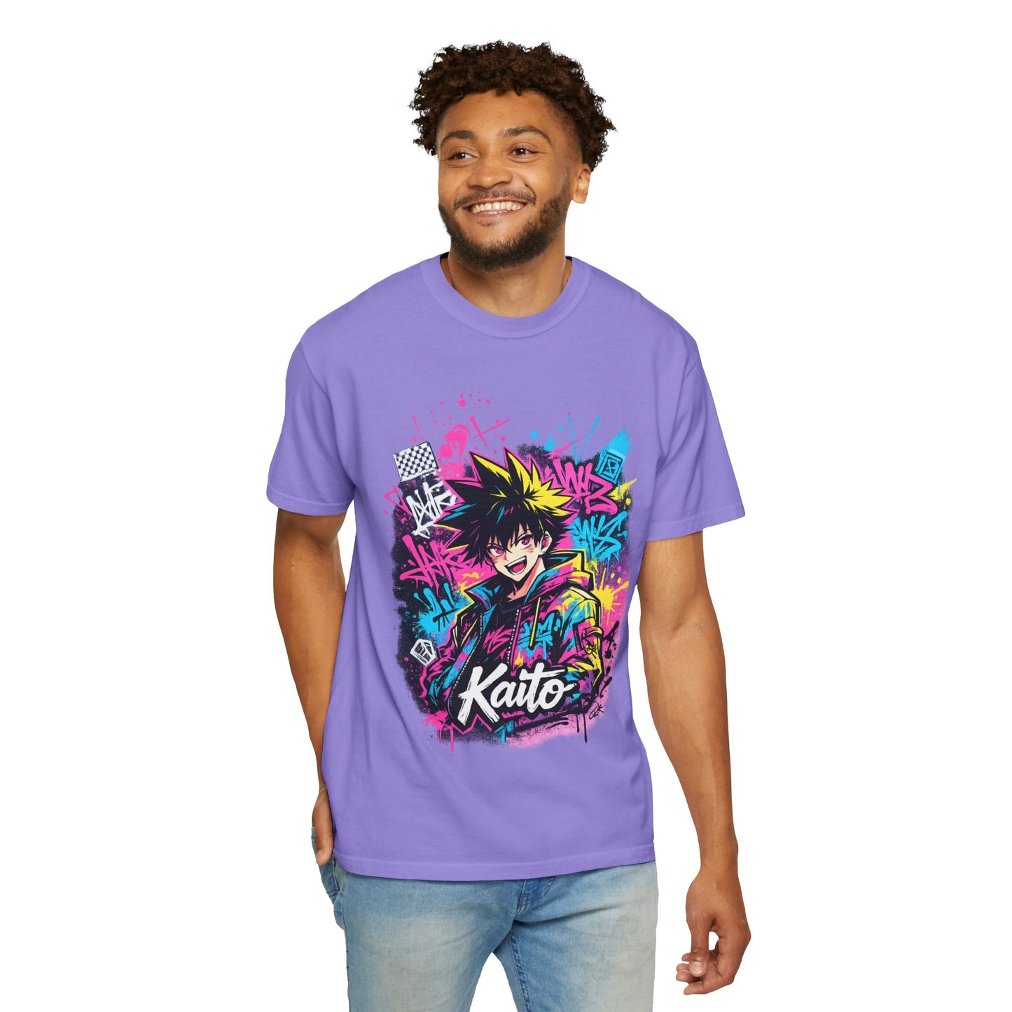 Kaito Anime Streetwear T-Shirt — Neon Graffiti Character Tee