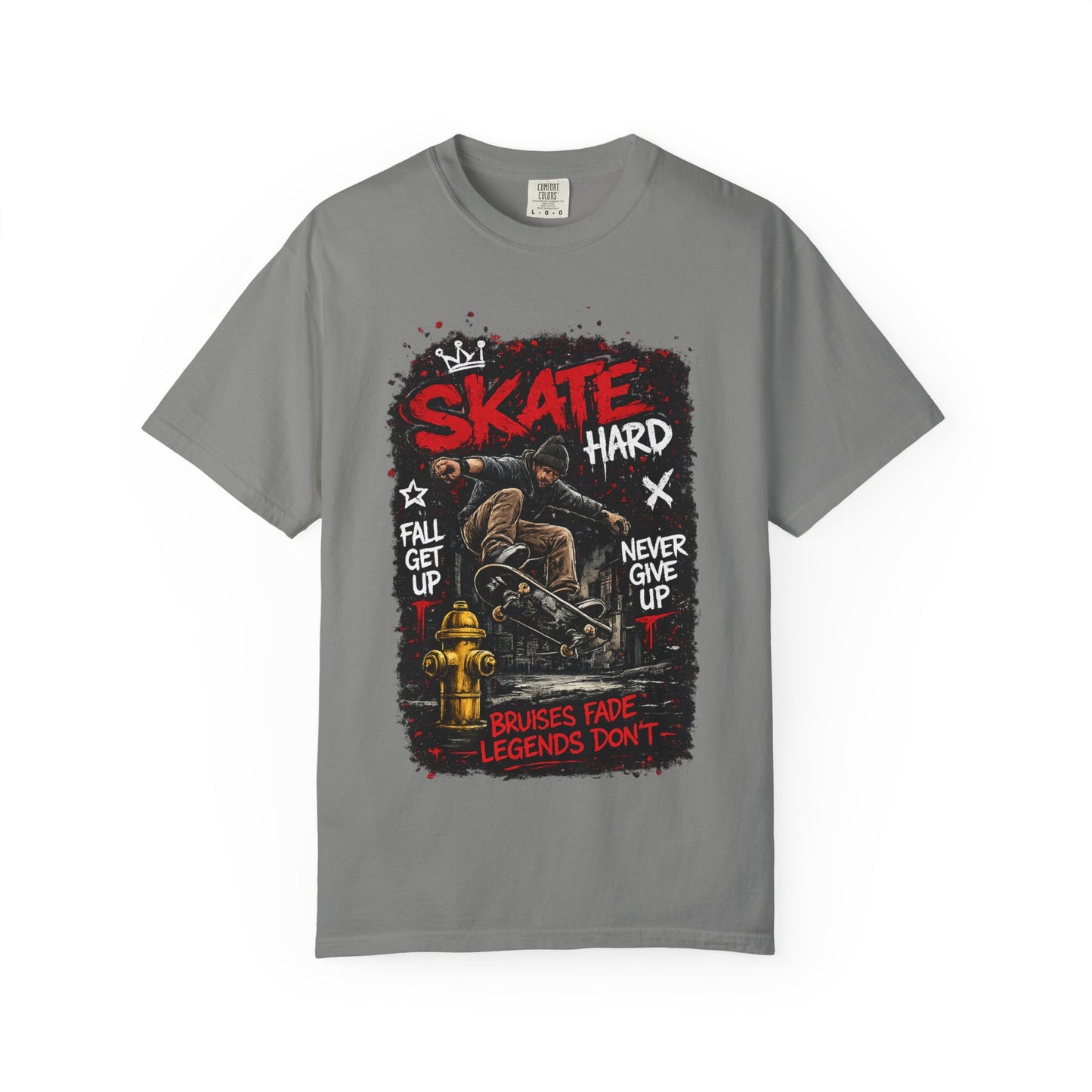 Skate Hard Graphic T-Shirt — "Skate Hard / Brushes Fade Legends Don’t" Streetwear Tee