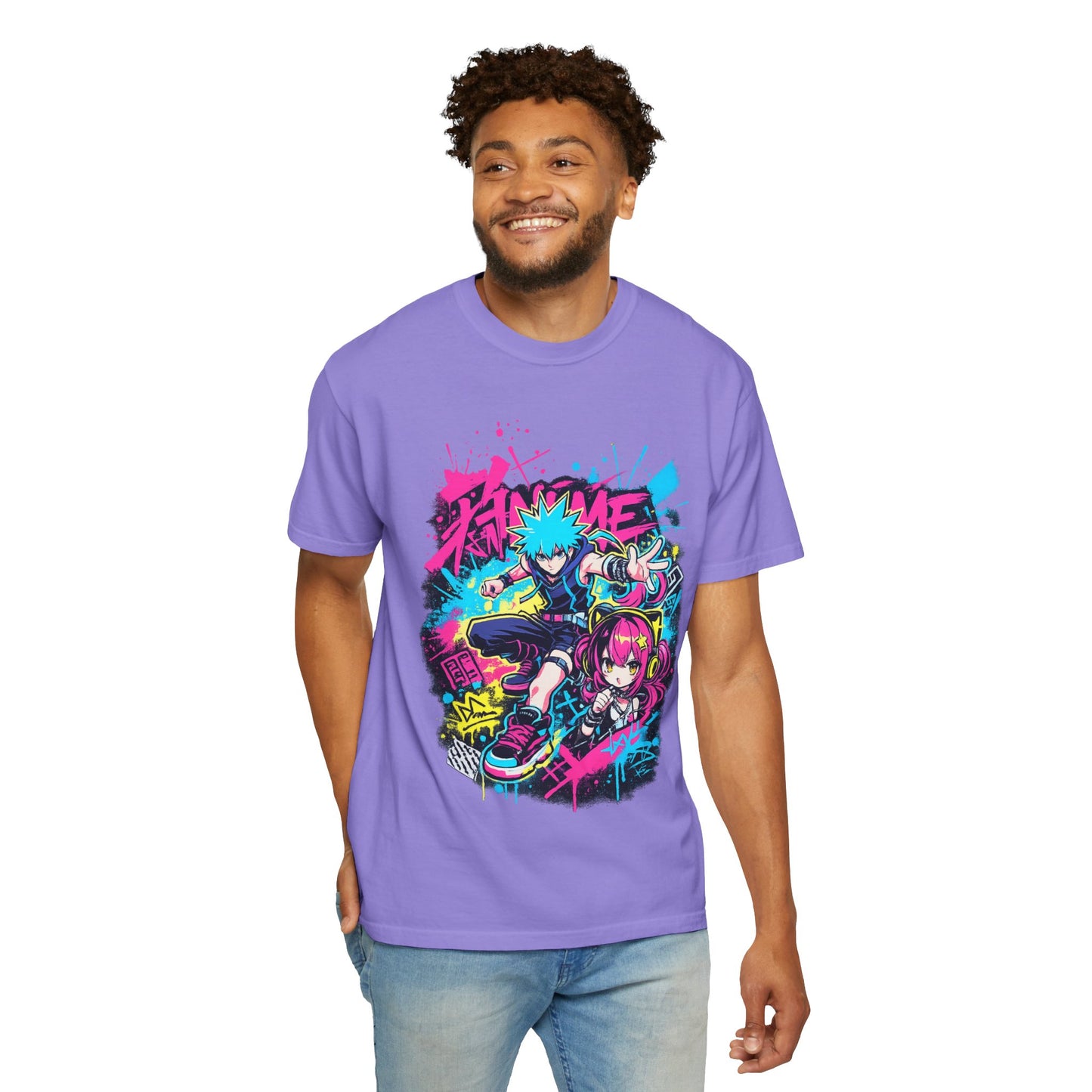 Anime Streetwear T‑Shirt — Neon Punk 'Eat Me' Graphic
