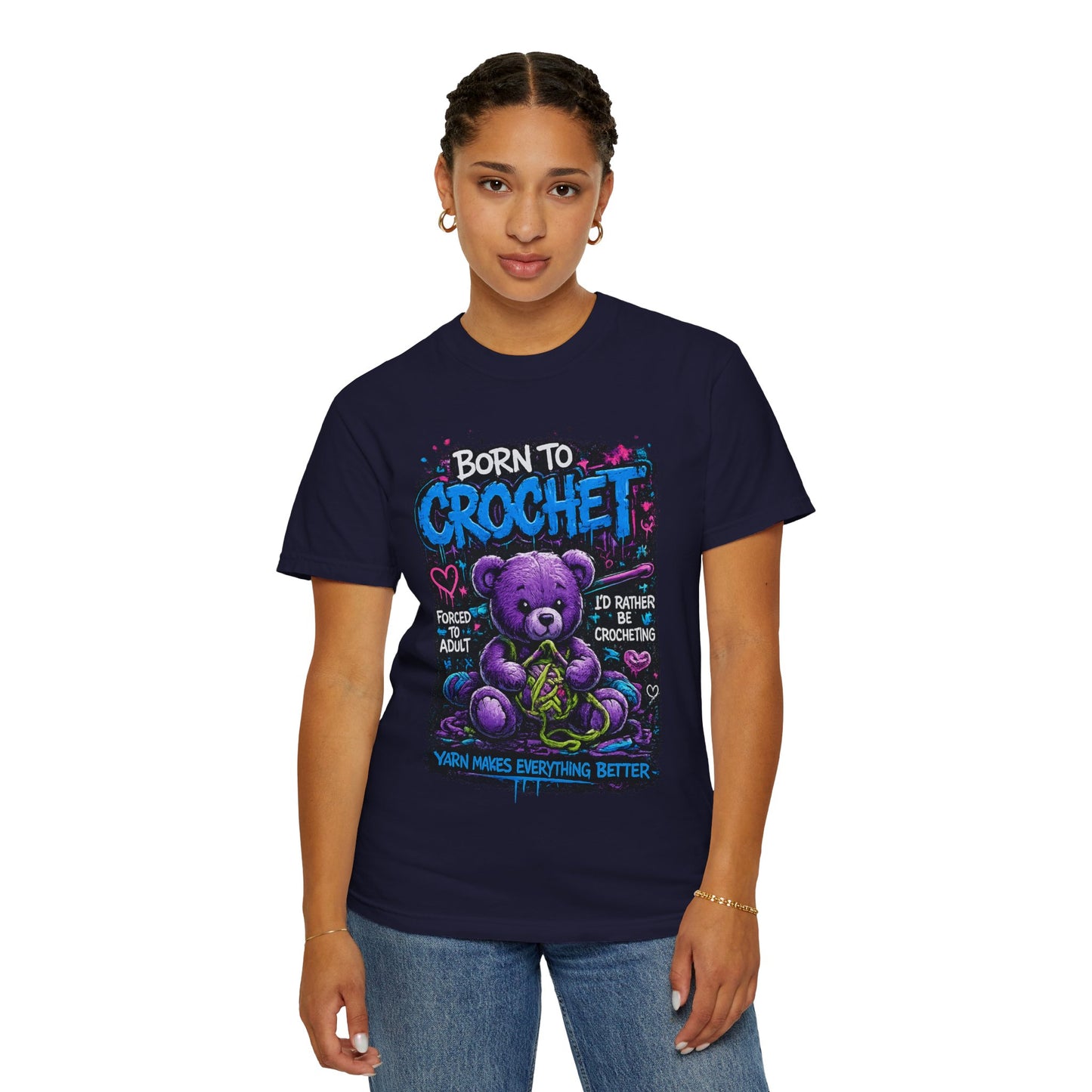 Born to Crochet T-Shirt — Cute Purple Teddy Crocheting Tee