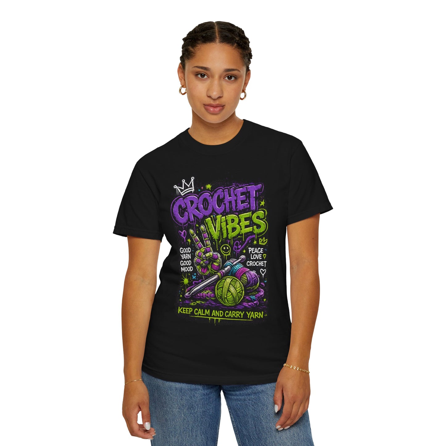 Crochet Vibes T-Shirt — Keep Calm and Carry Yarn Graphic Tee