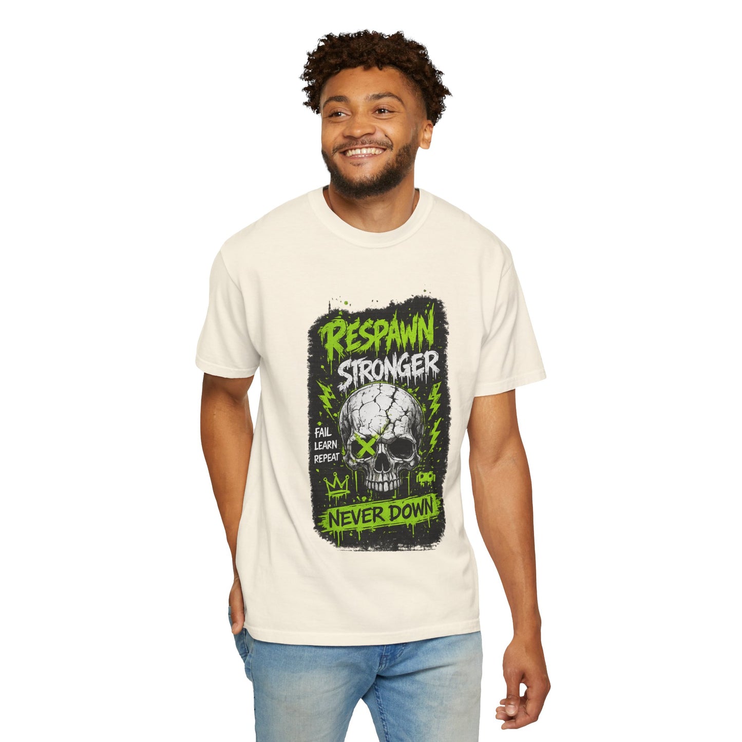 Respawn Stronger Skull T-Shirt — Never Down Gamer Graphic Tee