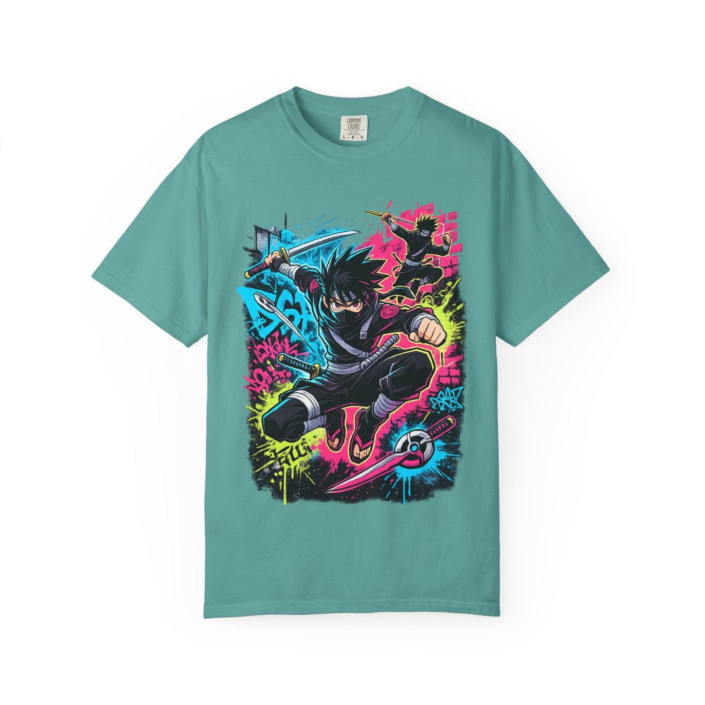Anime Ninja Street Art T-Shirt — Neon Graffiti Graphic Tee