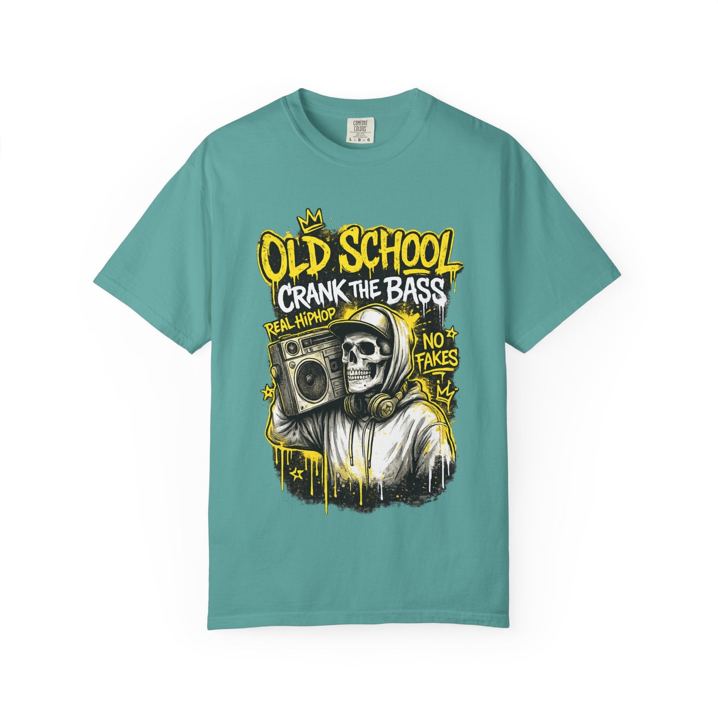 Old School Crank the Bass T-Shirt — Retro Hip Hop Skull Boombox Tee