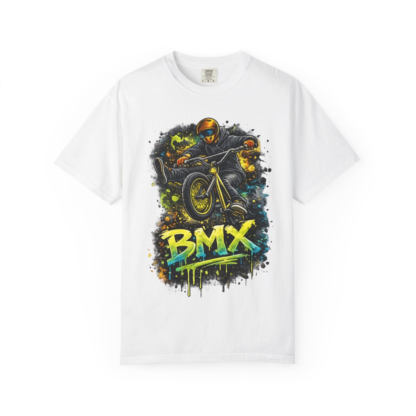 BMX Rider Graphic T-Shirt — Neon Stunt Bike Tee