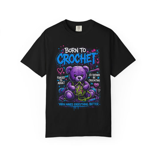 Born to Crochet T-Shirt — Cute Purple Teddy Crocheting Tee