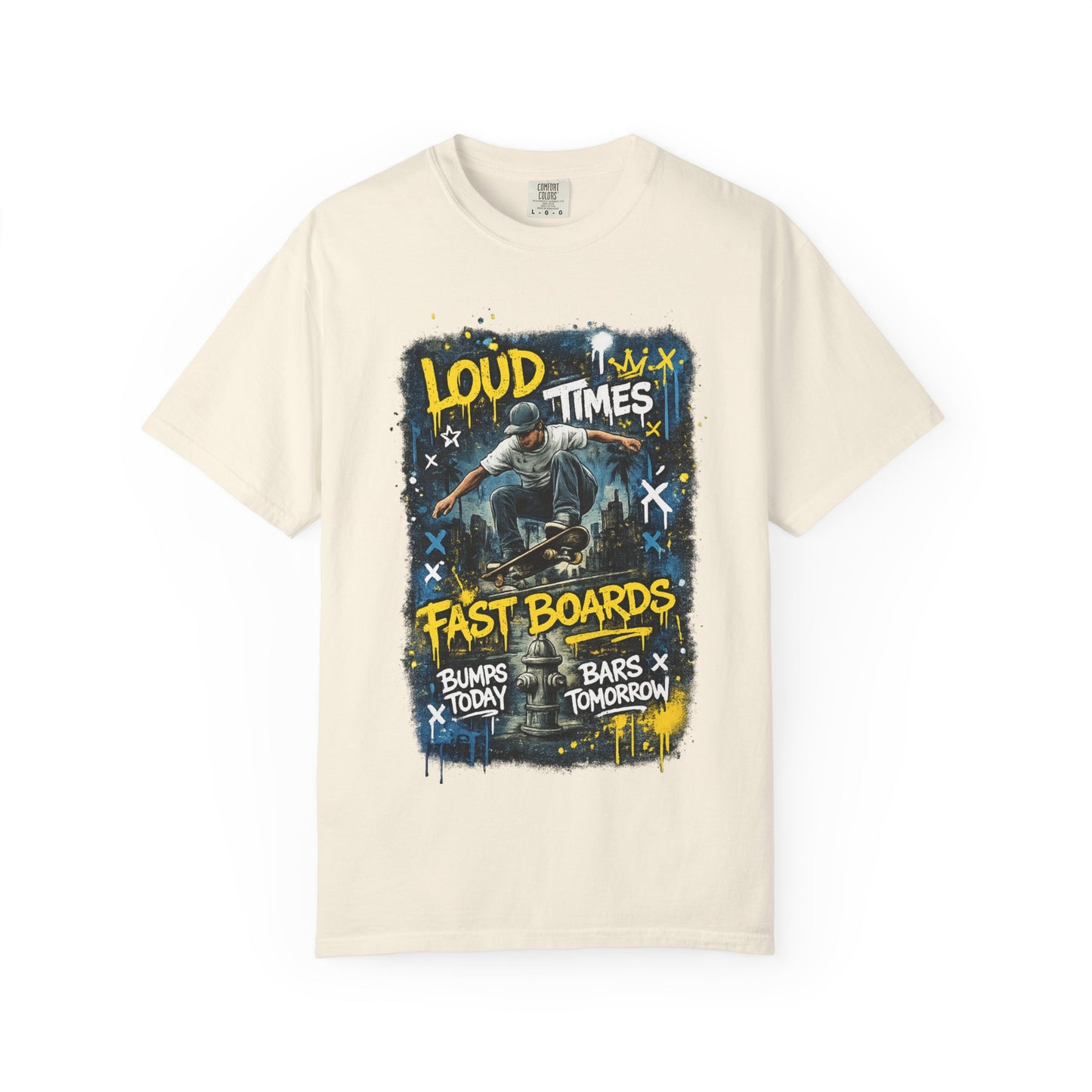 Skateboard Graphic T-Shirt — "Loud Times, Fast Boards" Vintage Skate Tee